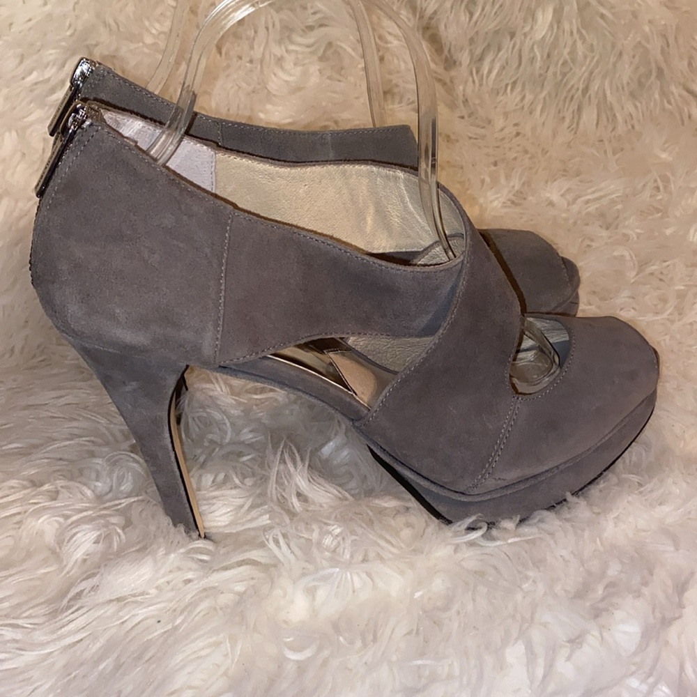 Michael Kors ELENA CROSS STRAP Women's Grey Suede Heels
